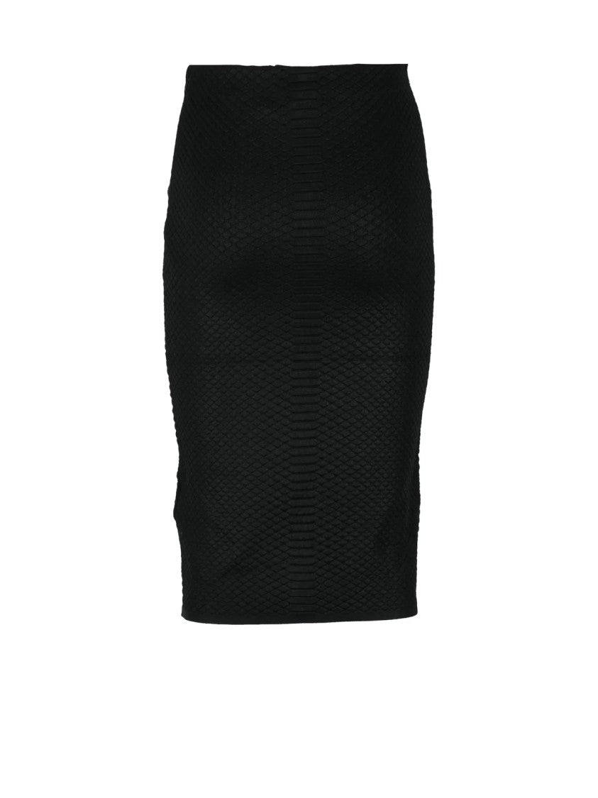 Elisabetta Franchi Black Textured Mid-Waist Viscose-Blend Pencil Skirt