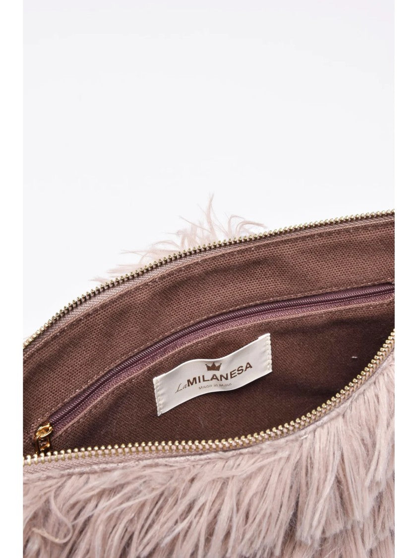 La Milanesa Pink Cotton Fringe Clutch