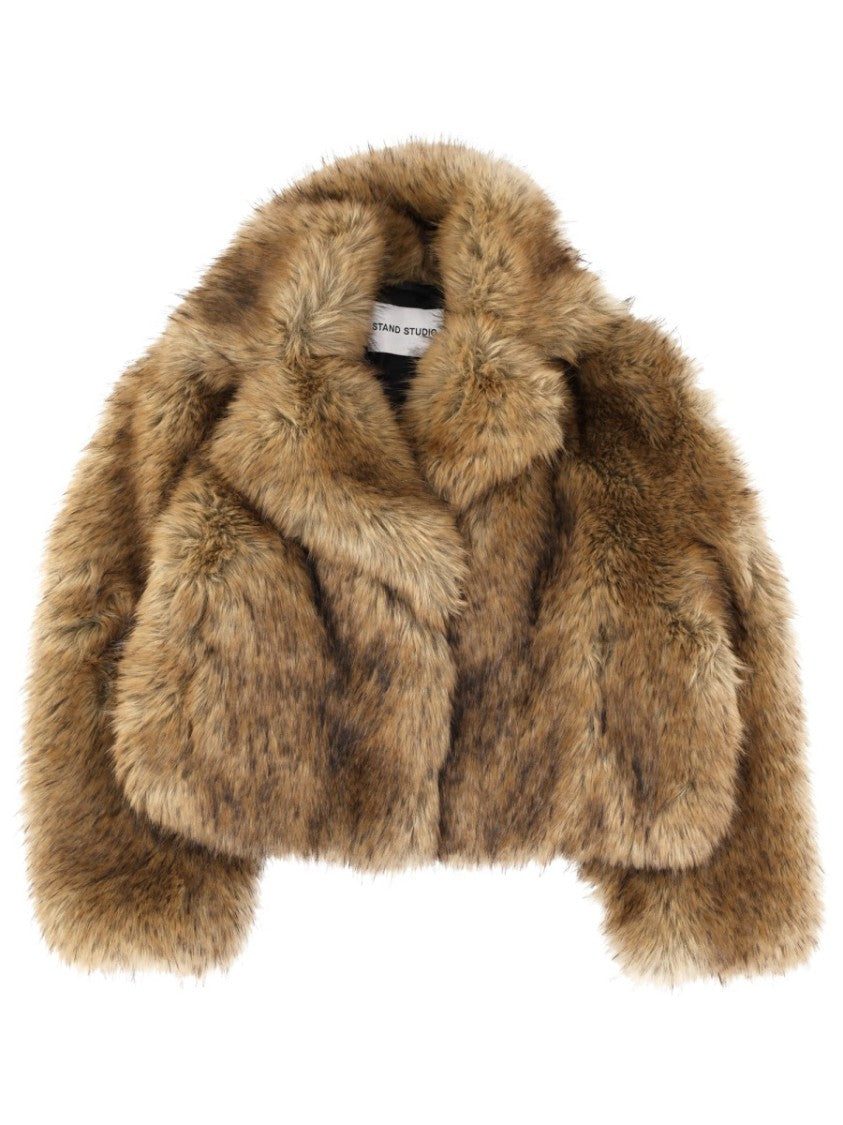 Stand Studio Beige Faux Fur Jacket