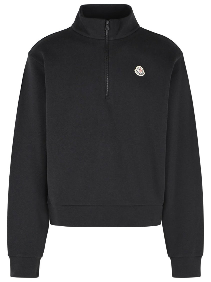 Moncler Black T-Neck Cropped Cotton Sweatshirt