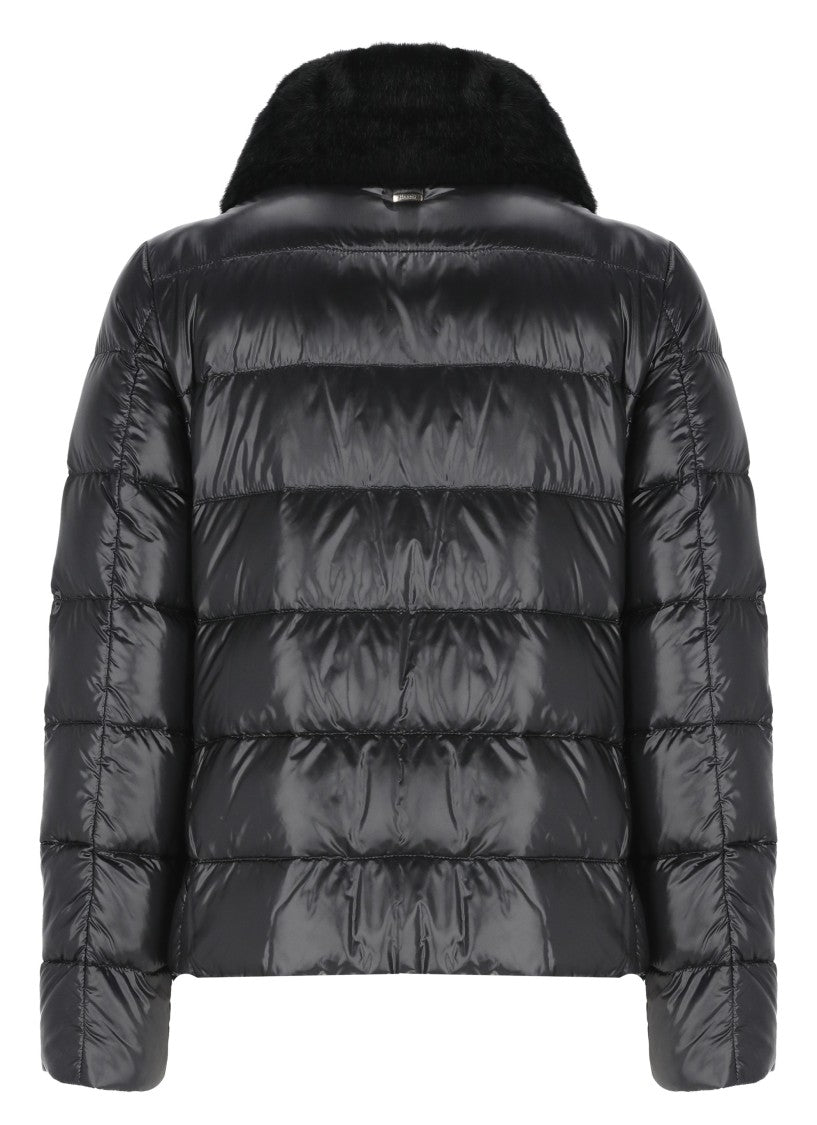 Herno Black Faux Fur Accent Quilted Down Jacket