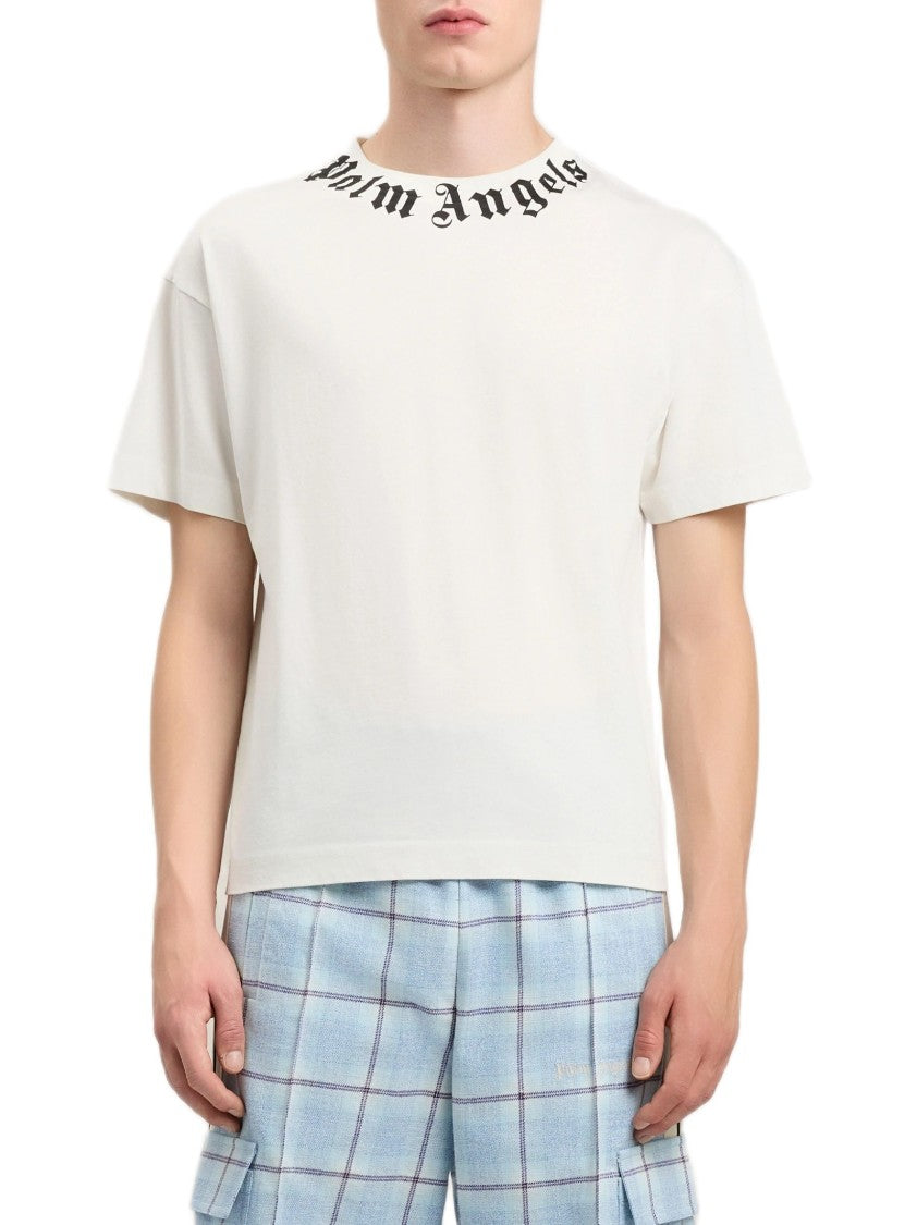 Palm Angels Classic White T-Shirt With Signature Neckline Logo