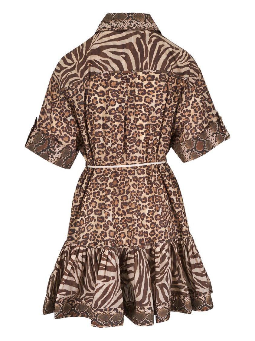 Zimmermann Multicolour Animal Print Mini Dress With Ruffled Hem