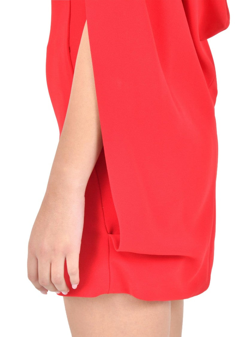 Alberta Ferretti Mini Cape Dress In Red Stretch Cady