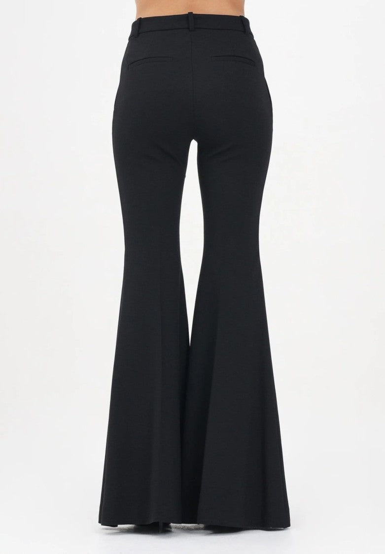 Pinko Black Gold-Button Flared Viscose-Blend Flared Pants
