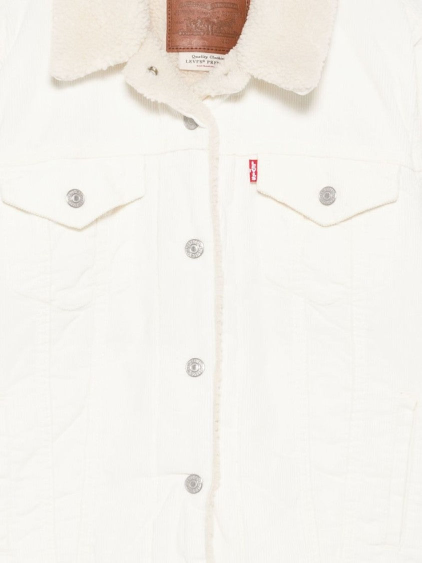 Levi's Cropped White Jacket With Plush Collar