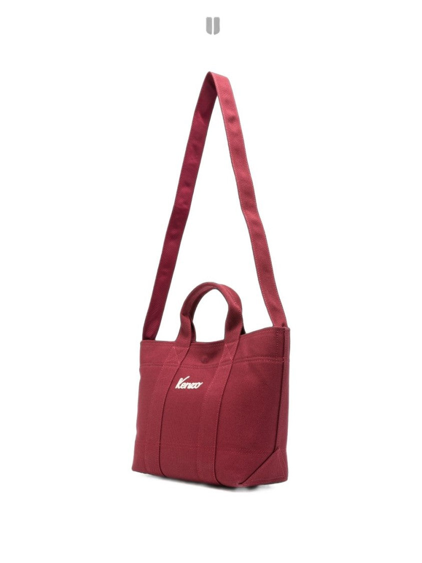 Kenzo Medium Burgundy Cotton Tote Bag With Eiffel Tower Embroidery