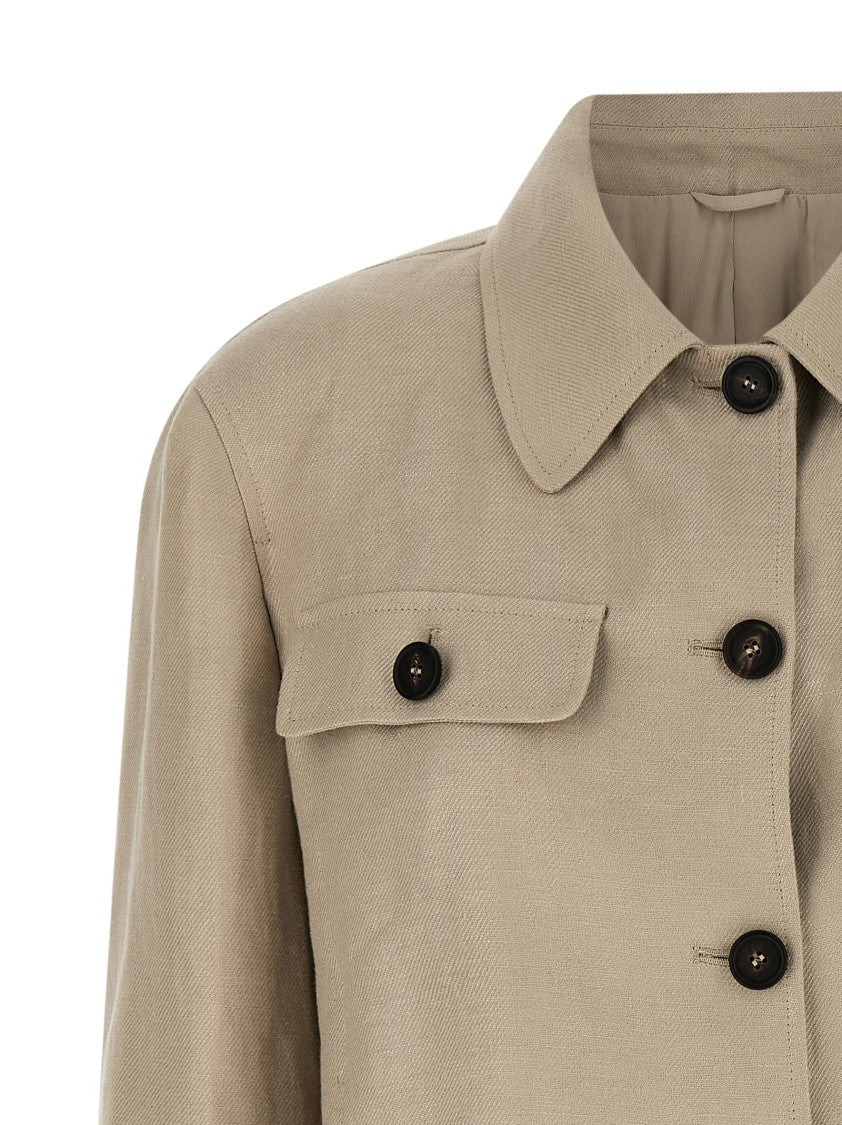 Brunello Cucinelli Cropped Linen Blazer With Contrasting Button Closure