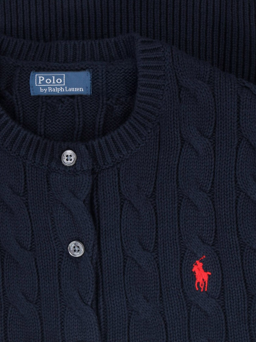 Polo Ralph Lauren Blue Cable Knit Logo Ribbed Cardigan