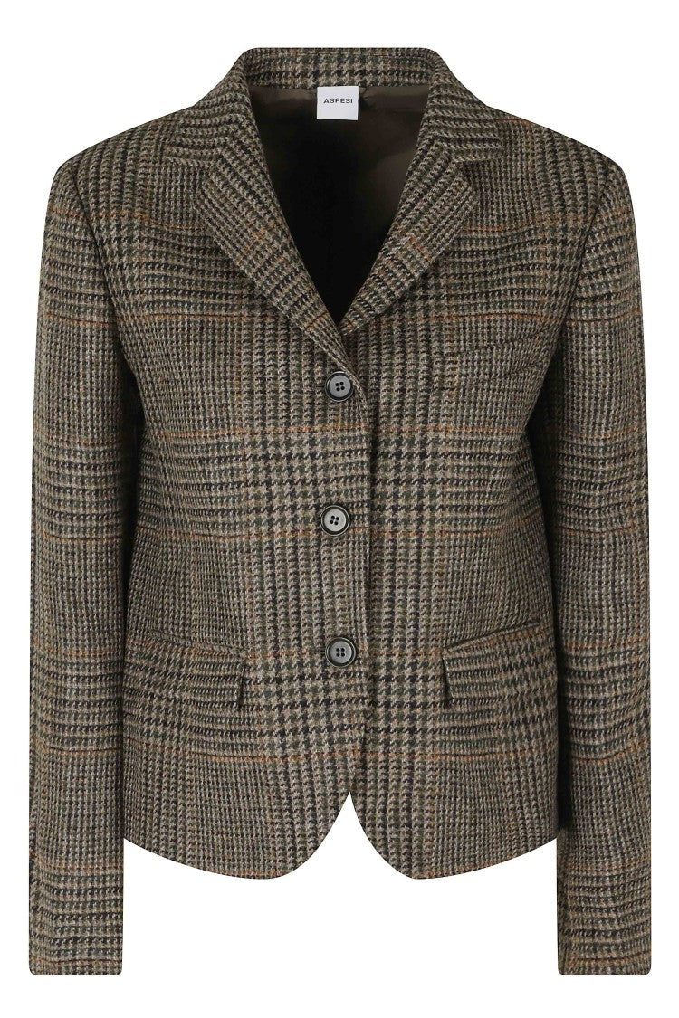 Aspesi Military Cropped Check Wool Blazer