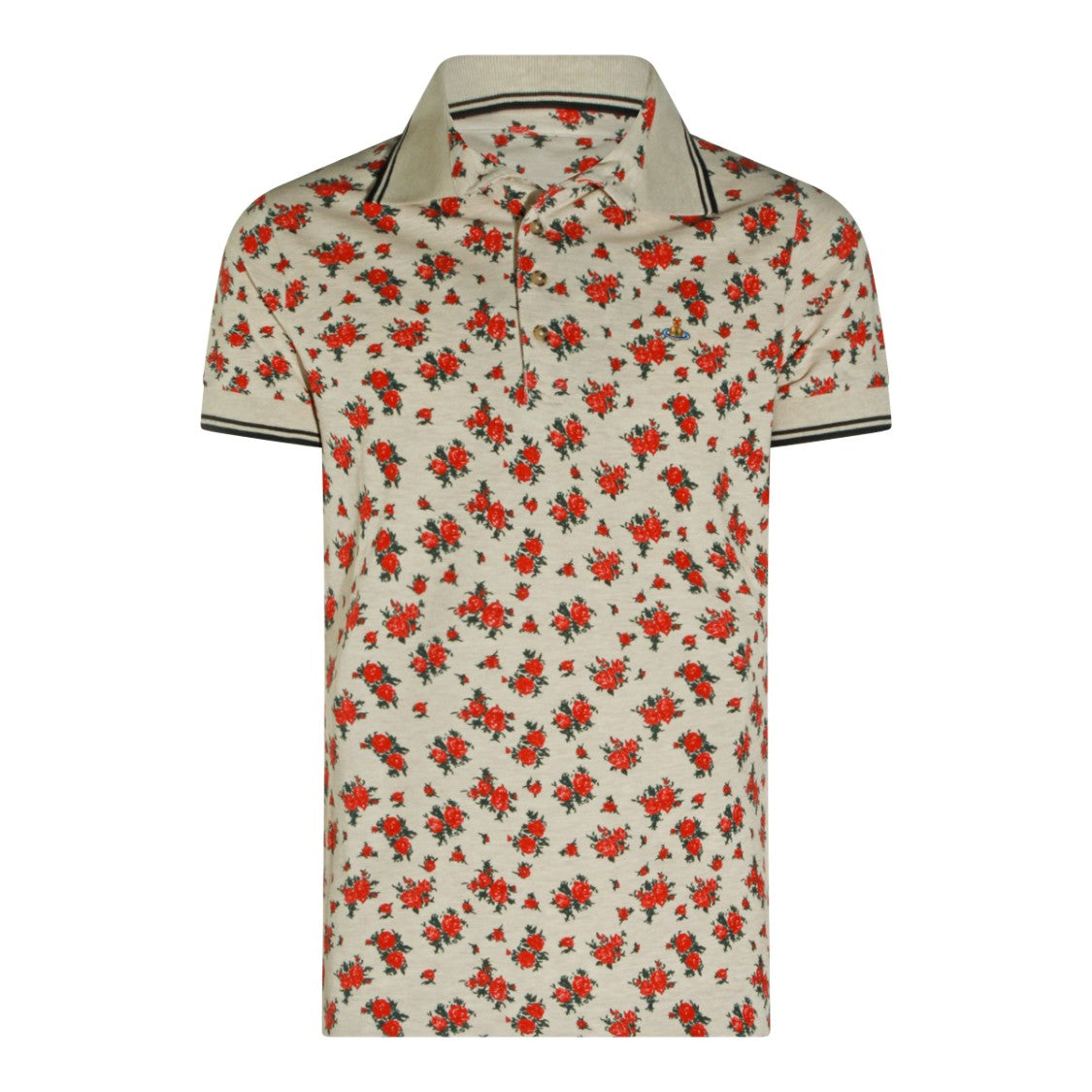 Vivienne Westwood Beige Cotton Red Floral Polo Shirt