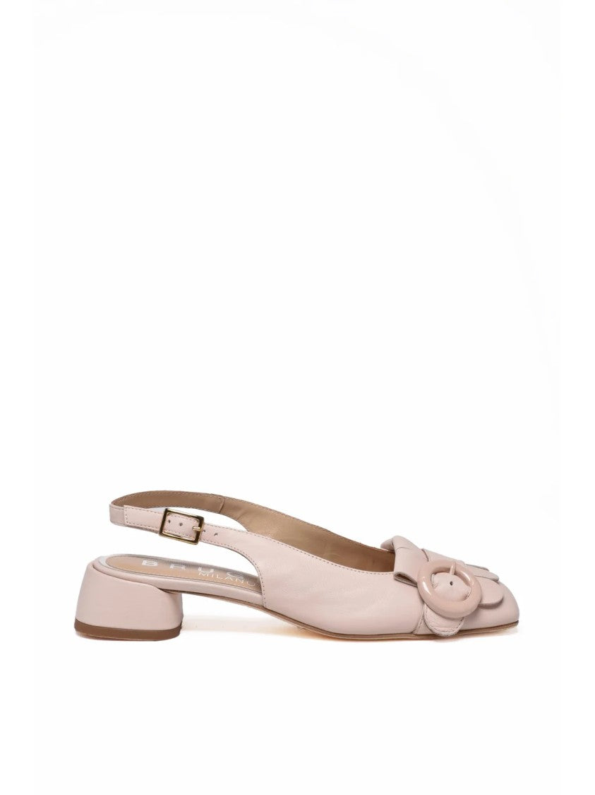 Bruglia Beige Round Toe Buckle Leather Sandals