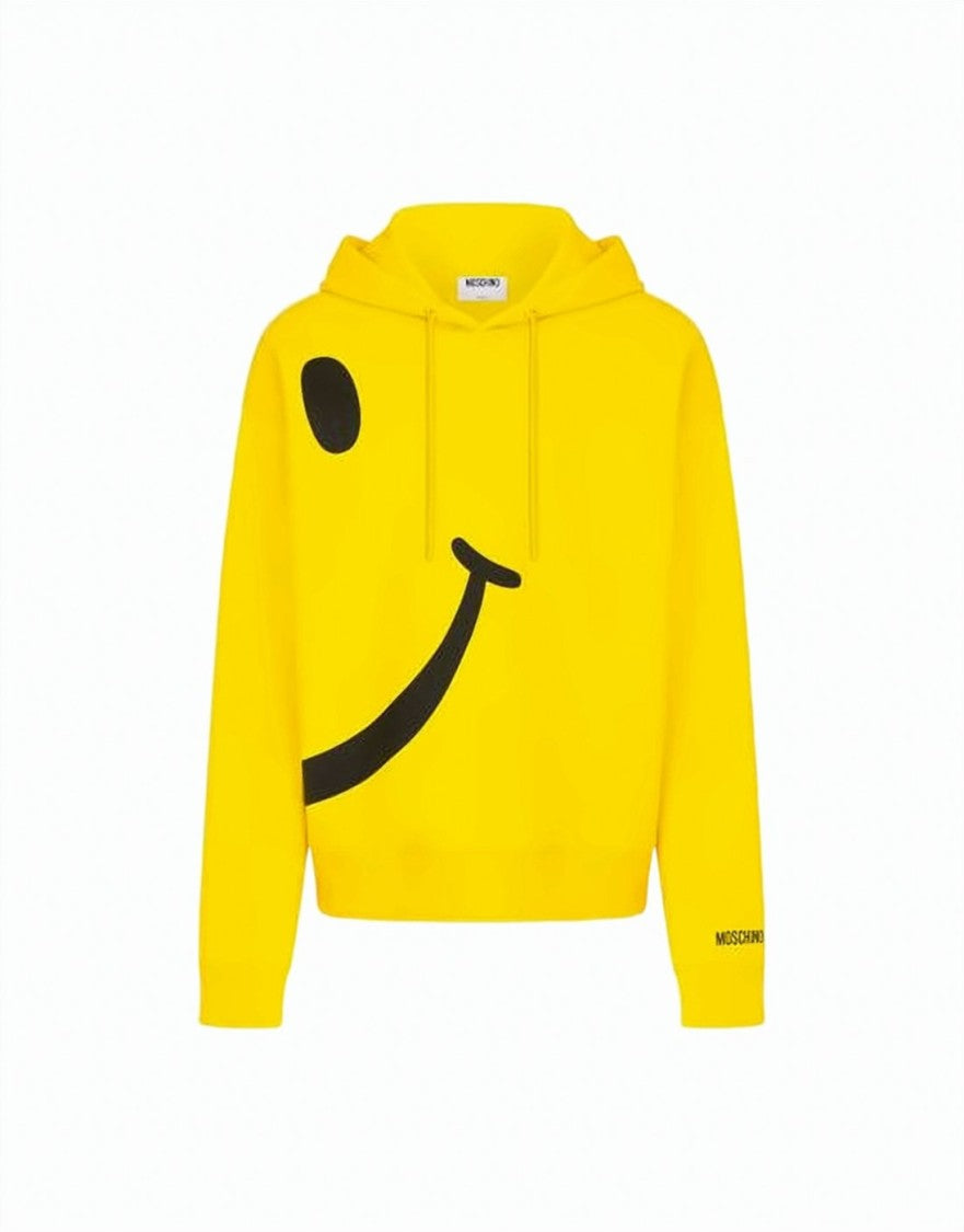 Moschino Bright Yellow Hoodie With Large Smiley Face Graphic