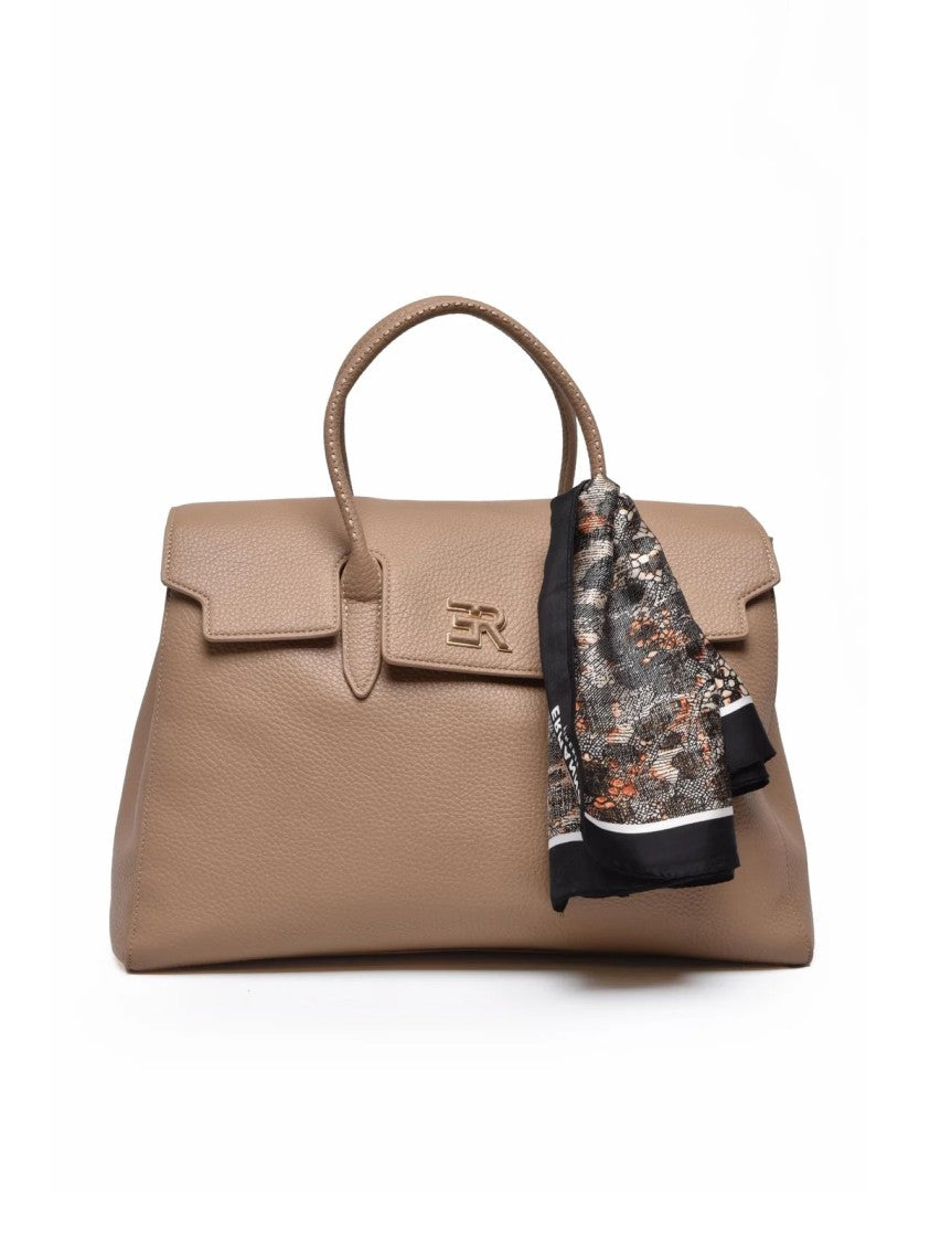 Ermanno Firenze Violet Handbag With Structured Silhouette And Decorative Scarf