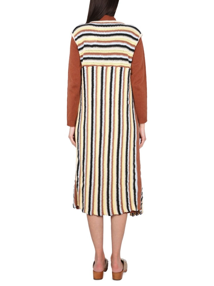 Alysi Open Front Striped Long Vest With Textured Knit