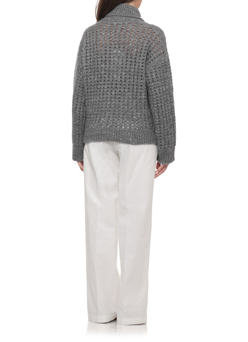 Peserico Perforated Knit Sweater With Sequins And Geometric Fantasy