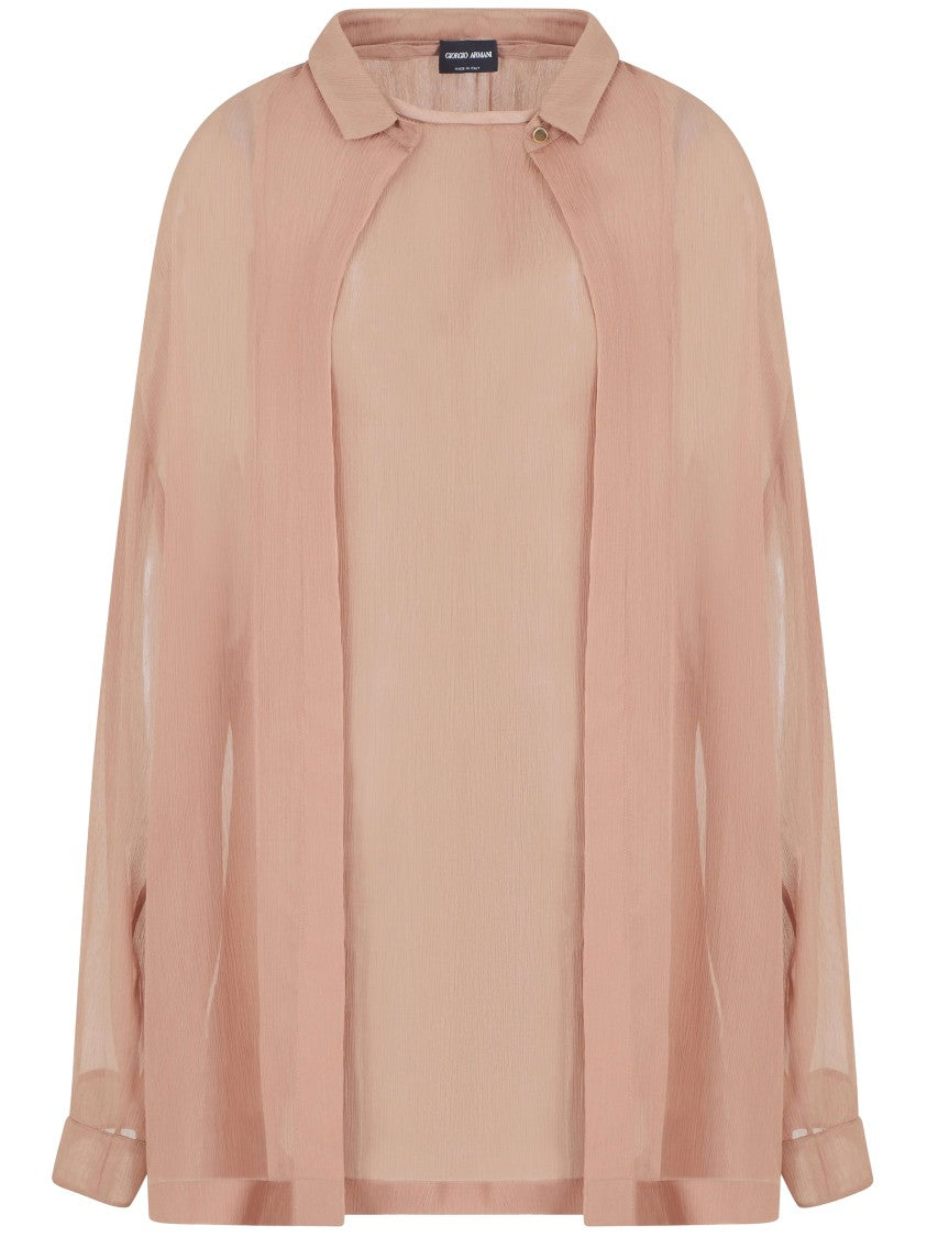 Giorgio Armani Creponne Silk Pointed Collar Fluid Shirt