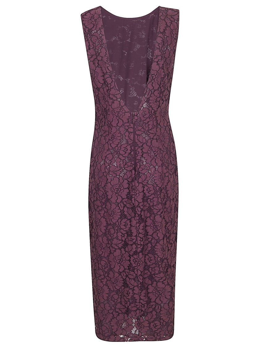 Pinko Sleeveless Midi Dress With Floral Lace Overlay