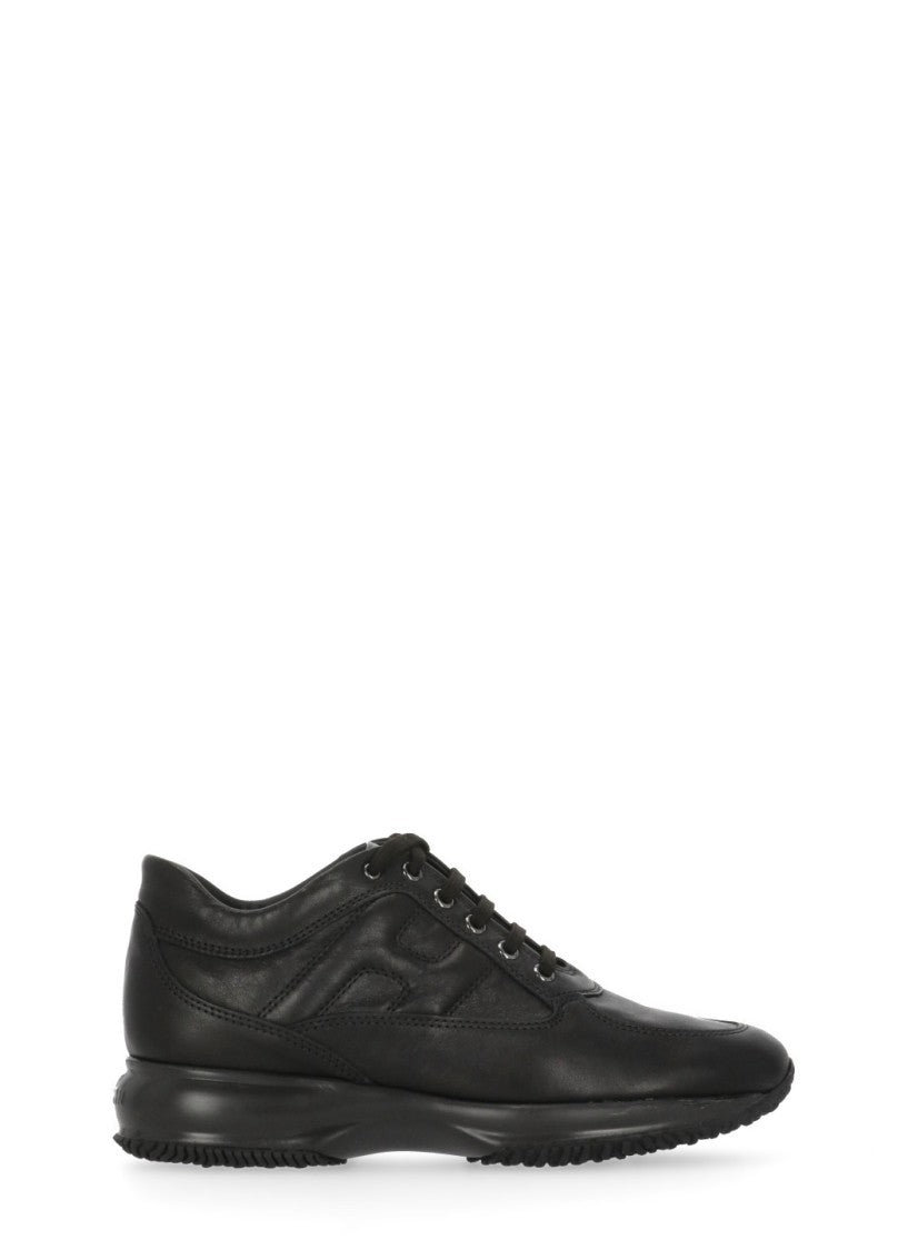 Hogan Black Leather Embossed Logo Sneakers