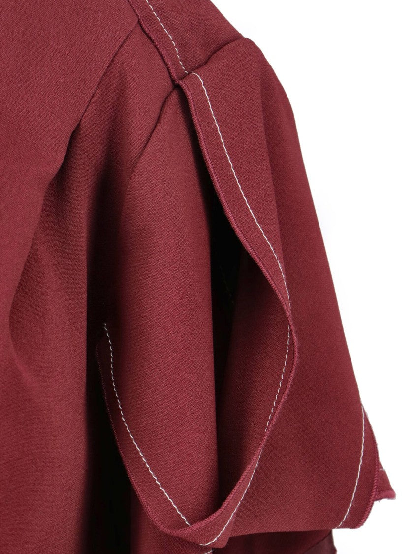 Victoria Beckham V-Neck Draped Midi Dress With Contrast Stitching