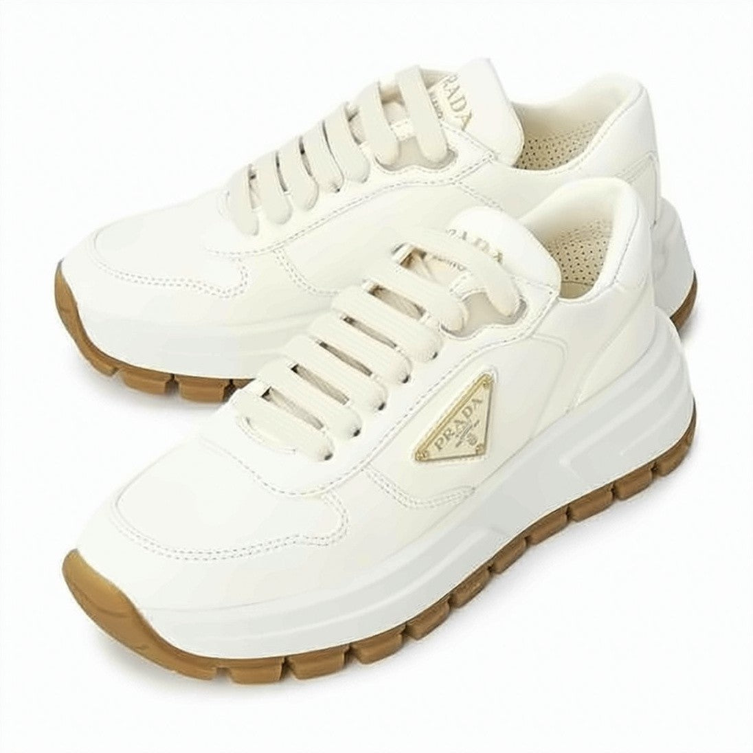 Prada Smooth Lambskin Sneakers With Textured Rubber Sole