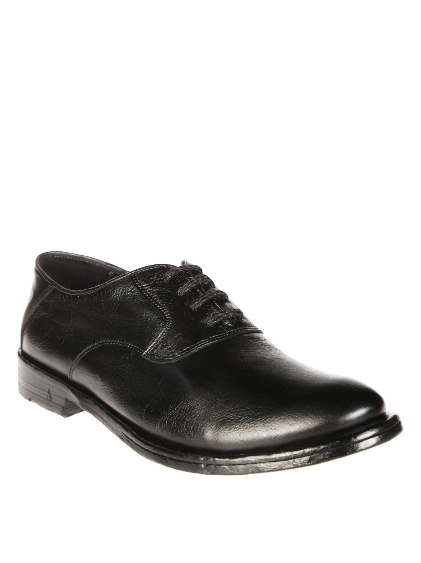Morgillo Polished Black Leather Stacked Heel Lace-Up Shoes