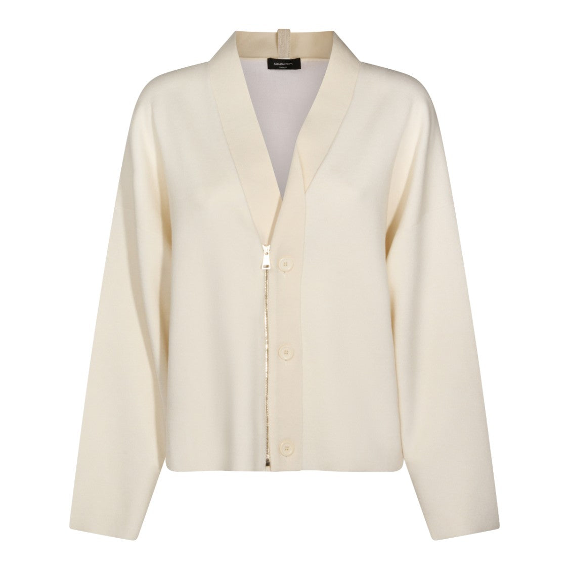 Fabiana Filippi White V-Neck Buttoned Knit Top