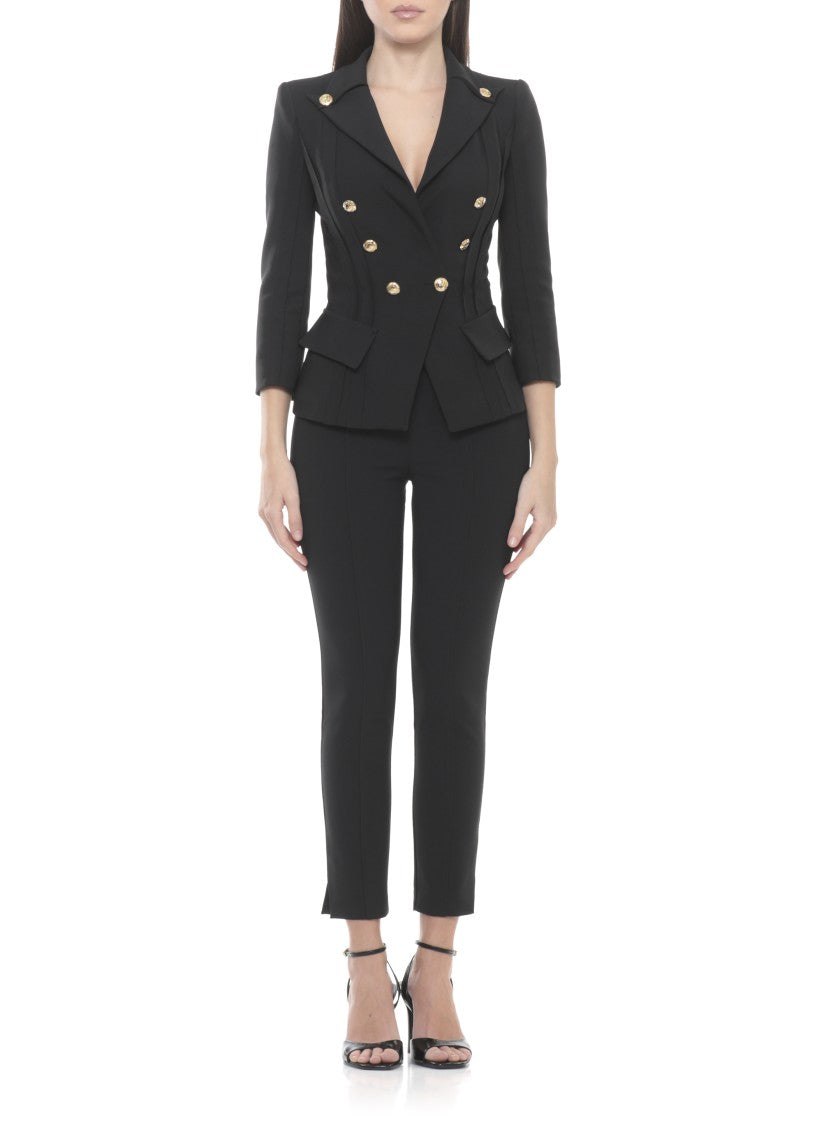 Elisabetta Franchi Black Double-Breasted Logoed Blazer