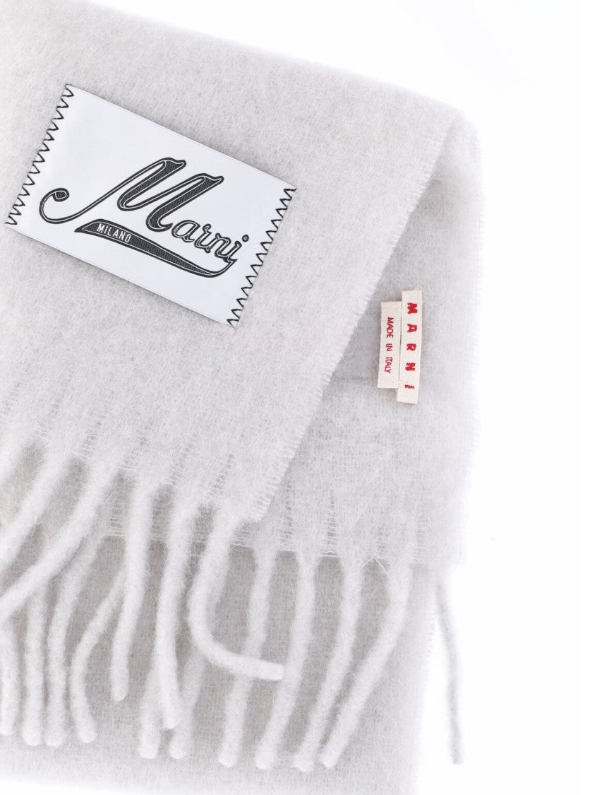 Marni Grey Alpaca Blend Fringed Scarf
