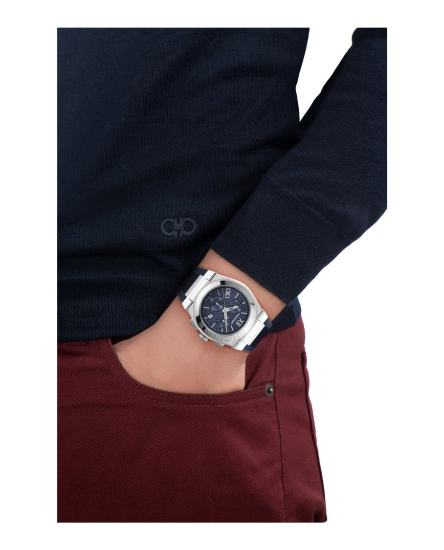 Ferragamo Vega Chrono Swiss-Made Chronograph With Blue Guilloche Dial