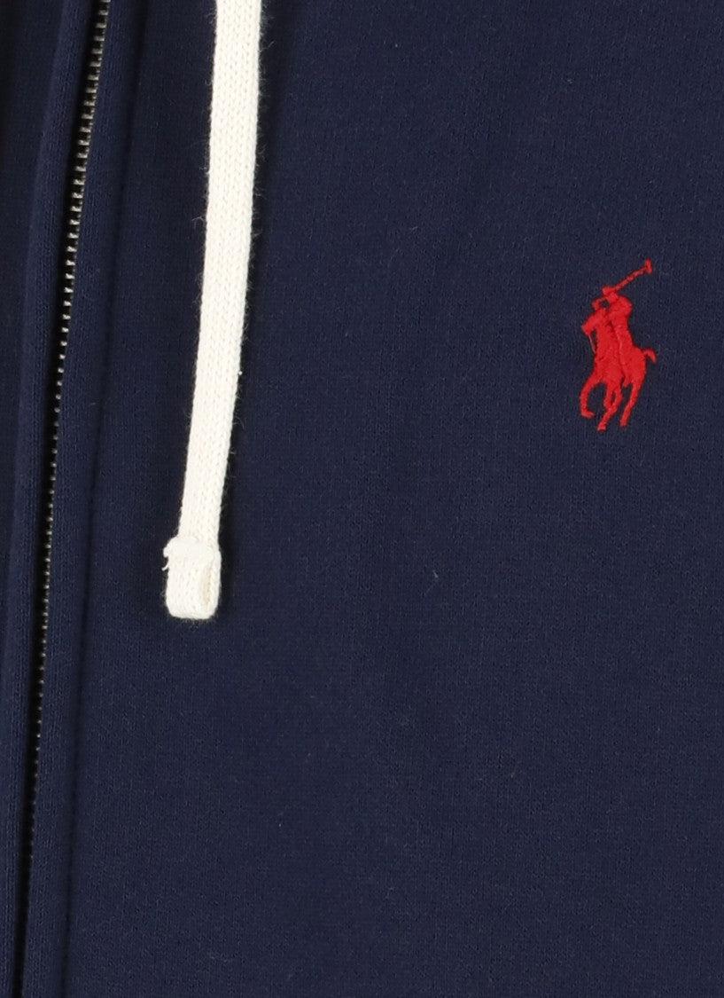 Polo Ralph Lauren Blue Pony Zip-Up Drawstring Cotton-Blend Hoodie