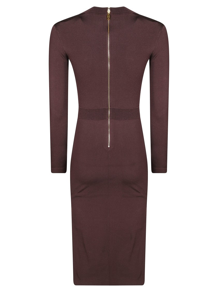 Elisabetta Franchi Fitted Longuette Knit Dress With Boat Neckline