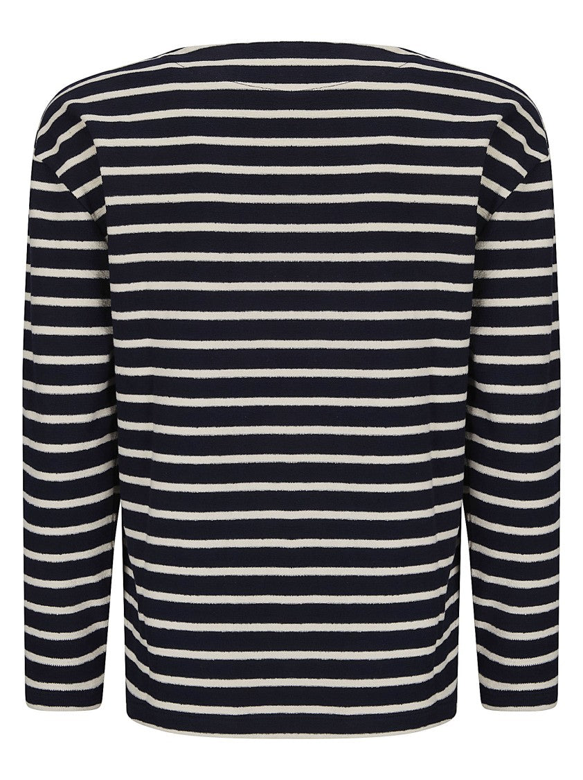 A.P.C. Blue Mariniere Manches 3/4 Organic Cotton Top