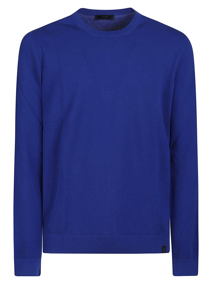 Fay Crew Neck Blue Cotton Sweater