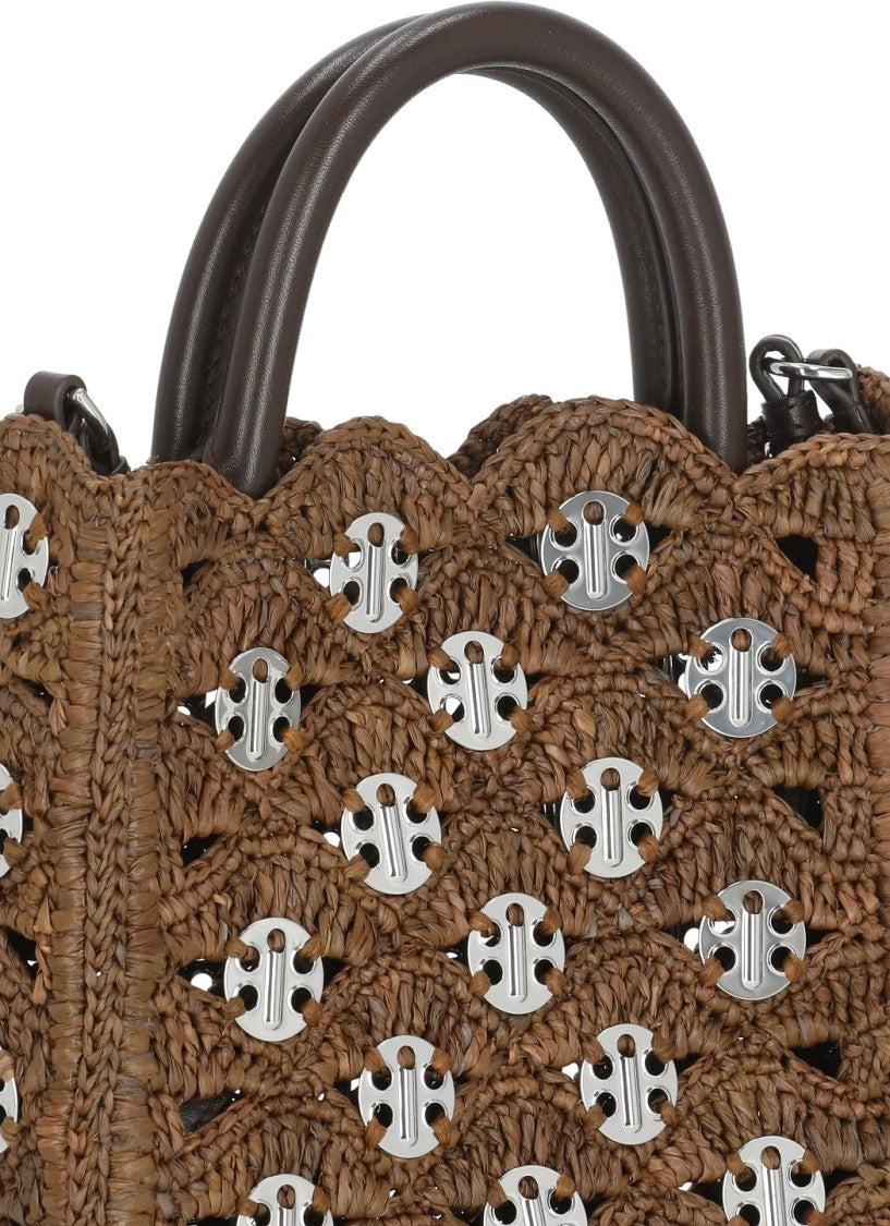 Rabanne Brown Woven Raphia Silver Disc Detail Handbag