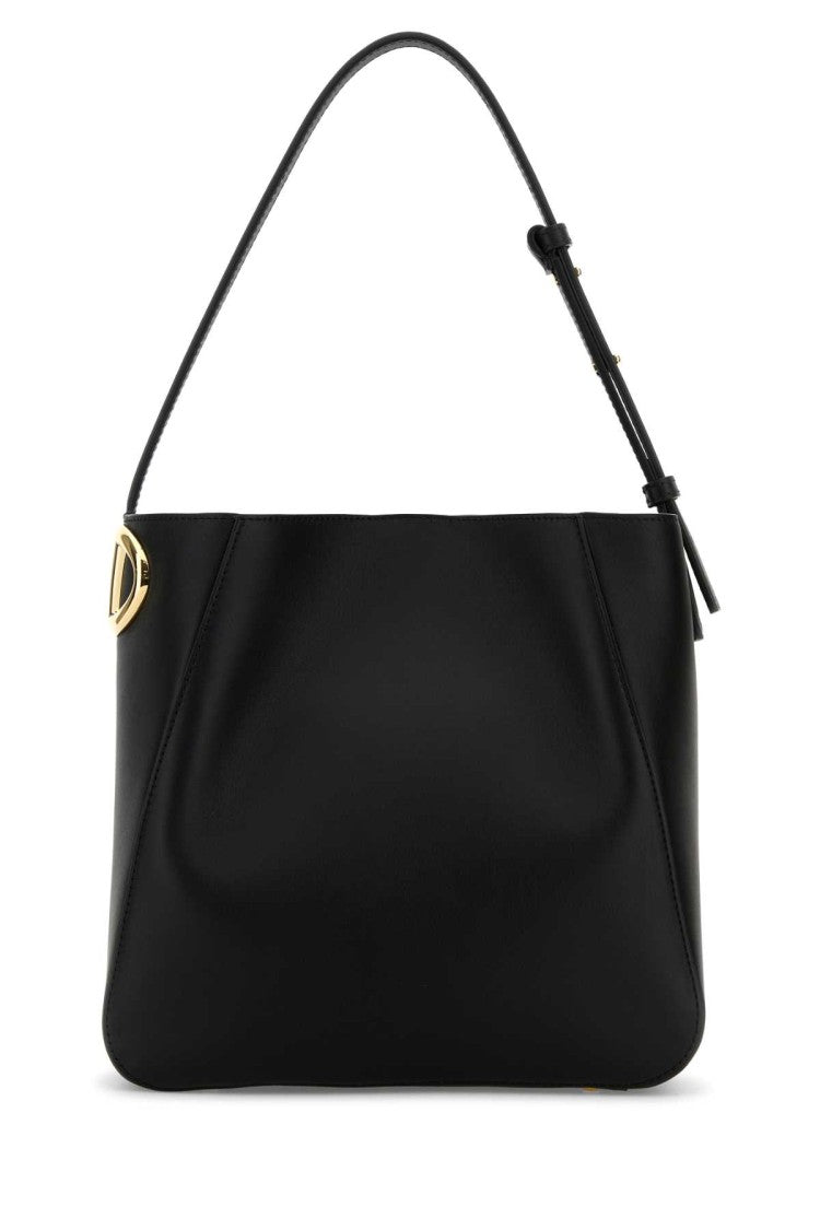 Valentino Garavani Black Leather Vlogo Bucket Bag
