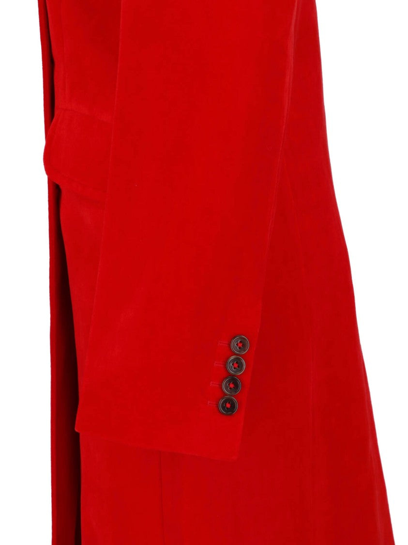 Jil Sander Red Double-Breasted Cotton Linen Coat