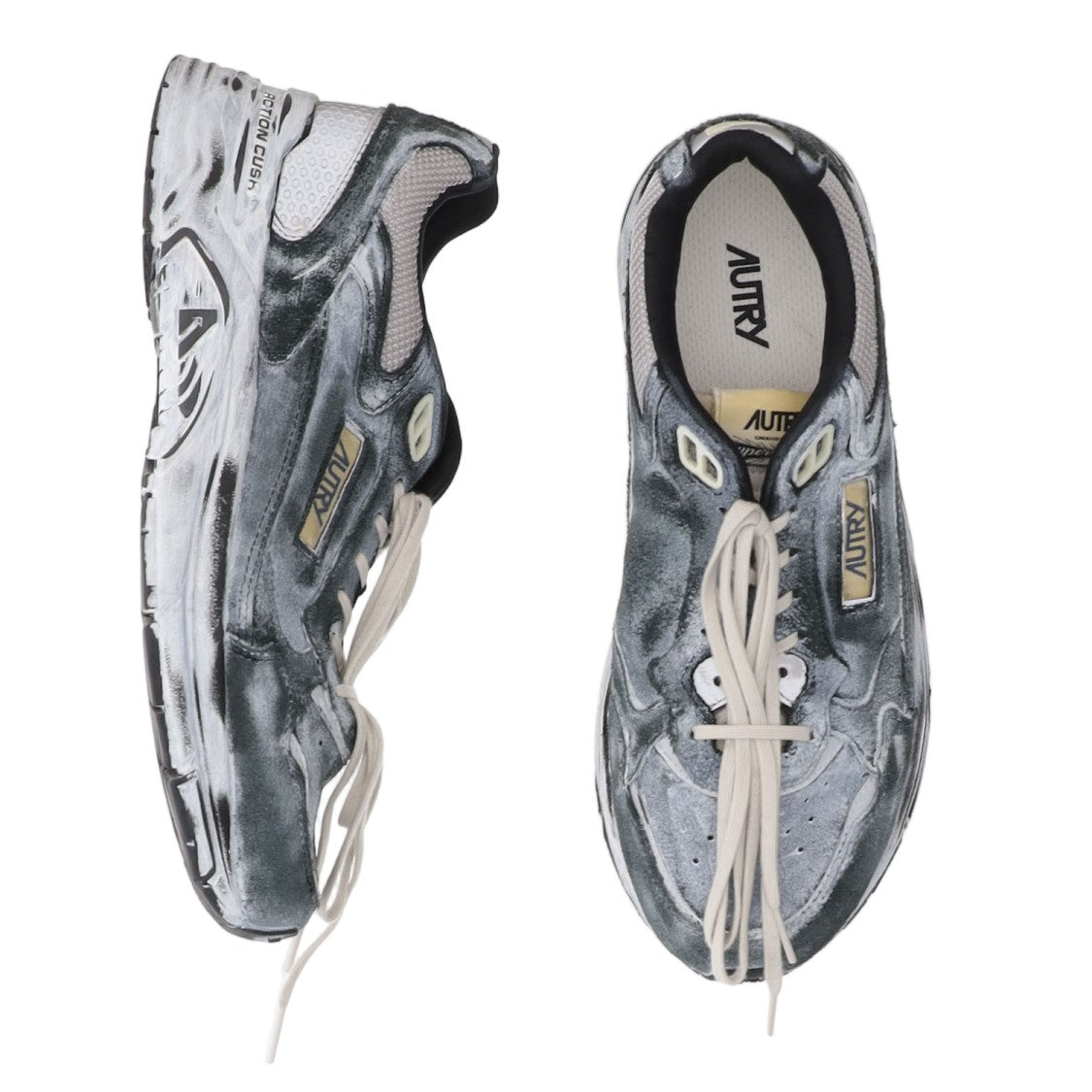 Autry Vintage-Inspired Grey Sneakers With Front Lacing And Logo Detailing