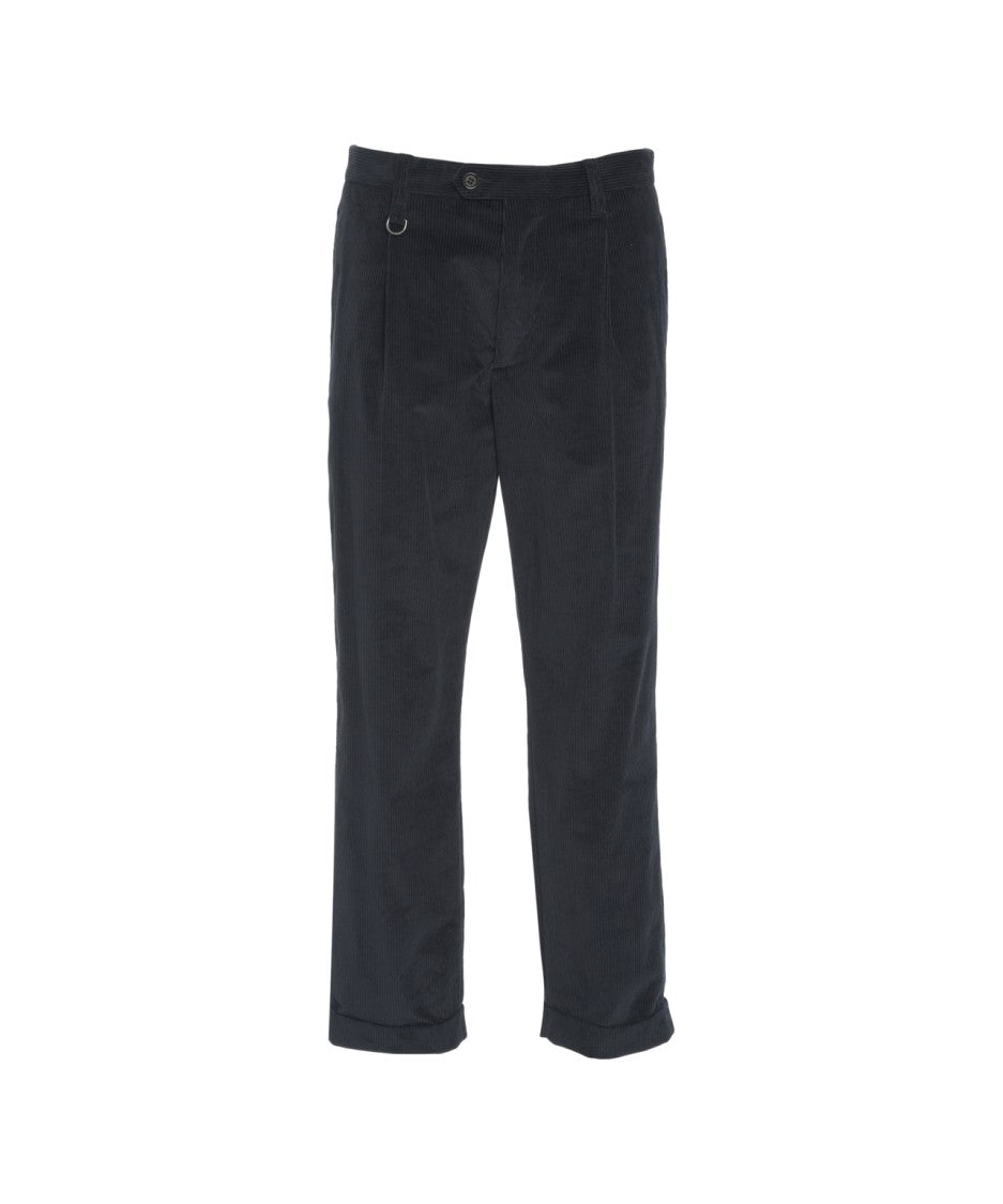Paolo Pecora Classic Fit Black Corduroy Trousers With Stylish Pleats