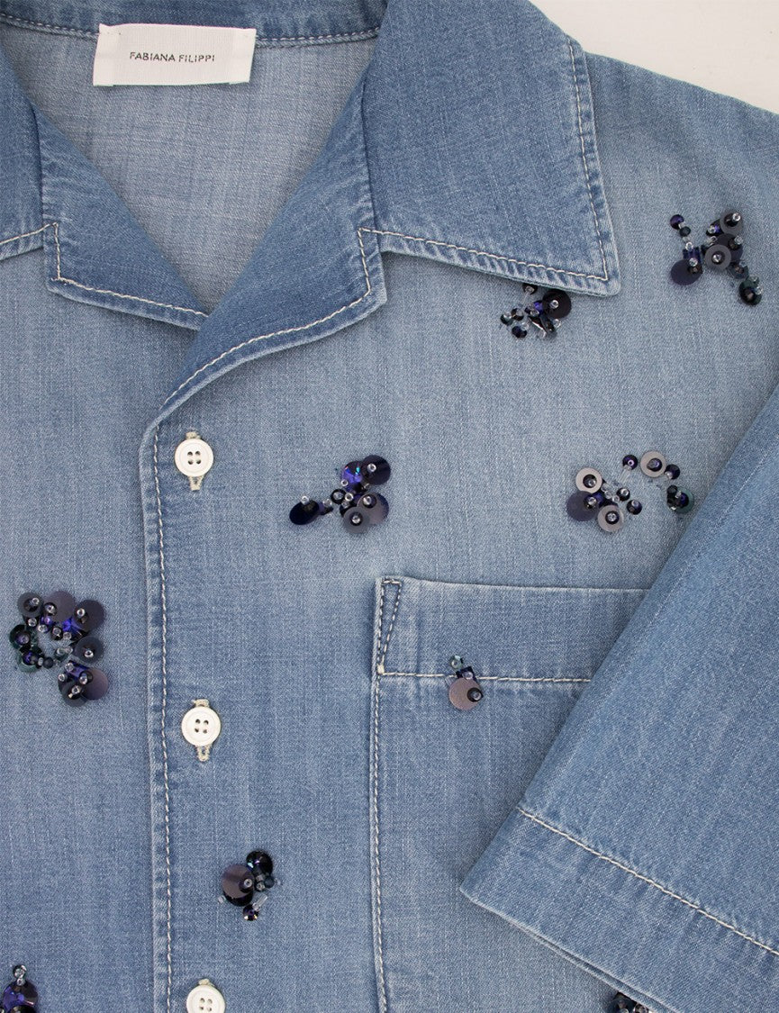Fabiana Filippi Light Blue Shirt With Crystal And Sequin Embellishments