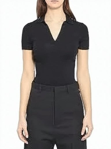 Max Mara Short-Sleeved Polo Shirt With Deep V-Neckline And Fitted Silhouette