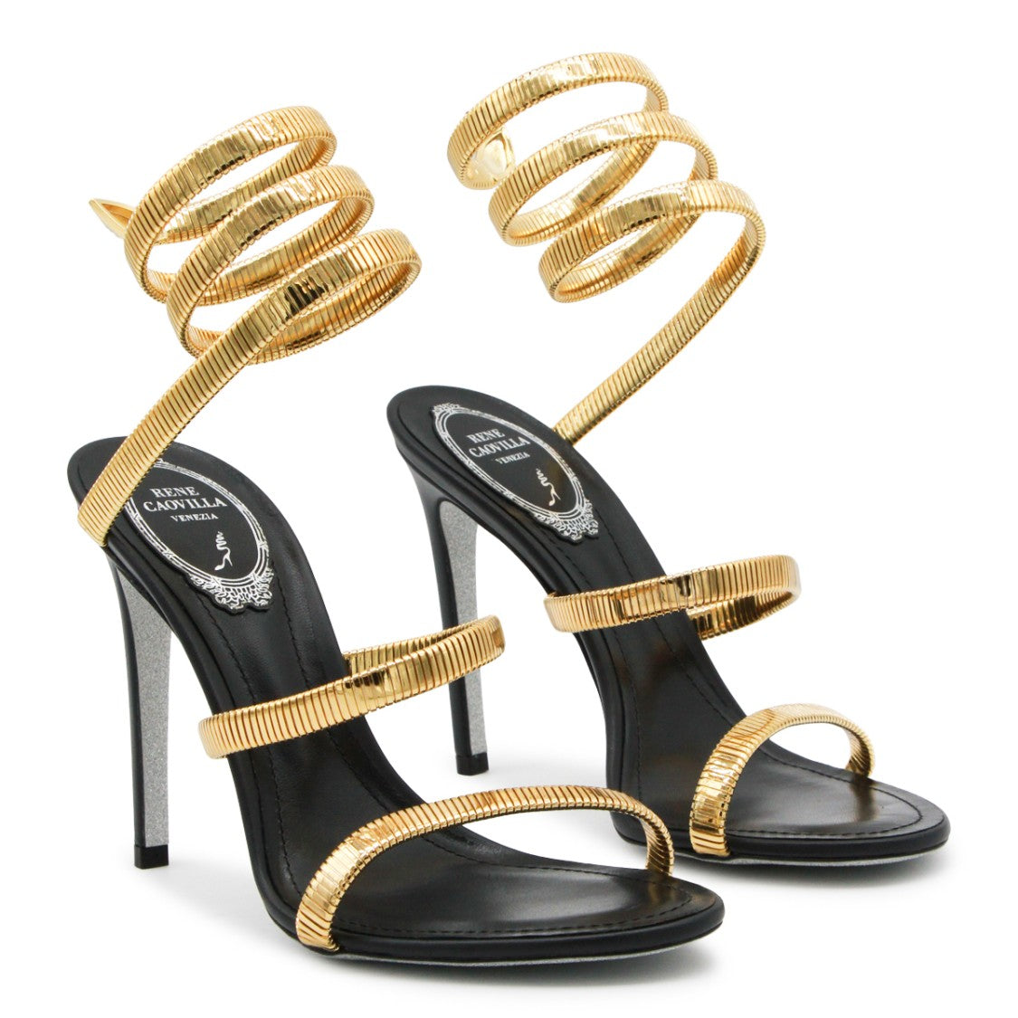 René Caovilla Leather Twisted Sandals