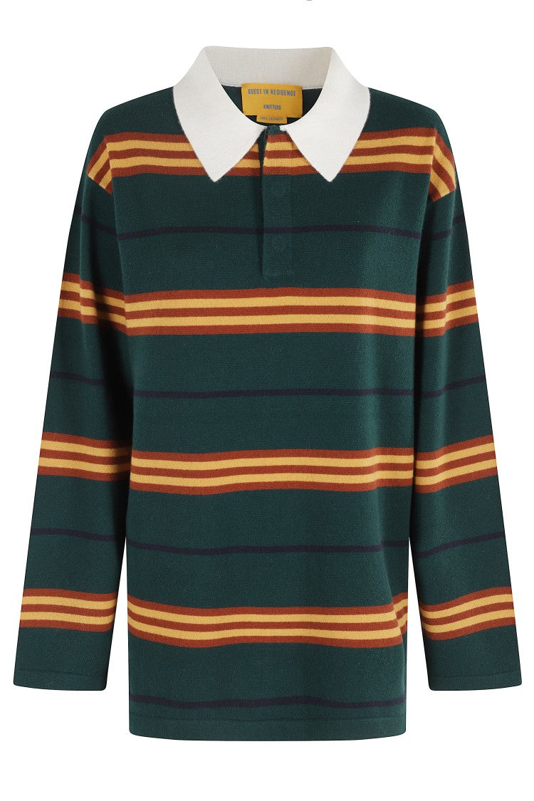 Guest In Residence Striped Rugby Sweater With Classic Collar And Luxurious Cashmere