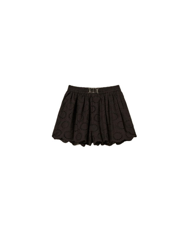 Twin-Set Embroidered Black Shorts With Scalloped Hem