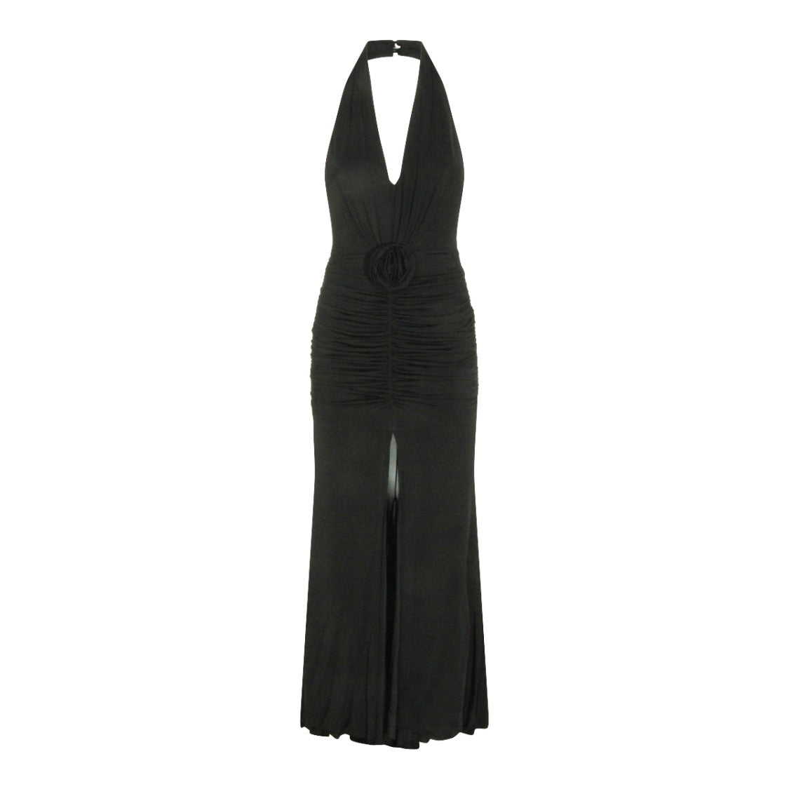 Blumarine Maxi Dress With V-Neckline And Rose Detail