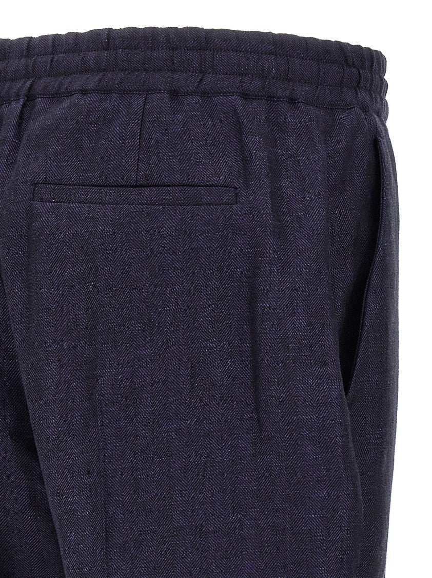 Berluti Herringbone Linen Trousers With Adjustable Waist
