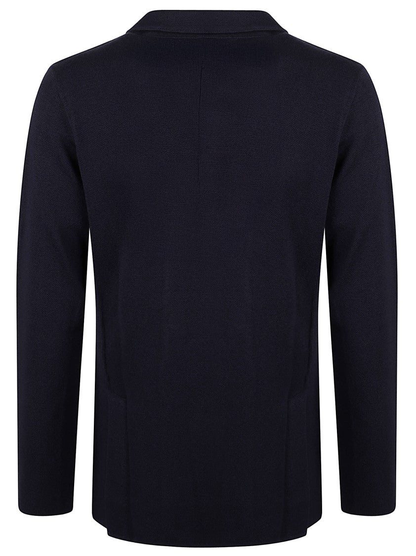 Lardini Double-Breasted Knit Jacket With Pointed Lapel And Side Slits