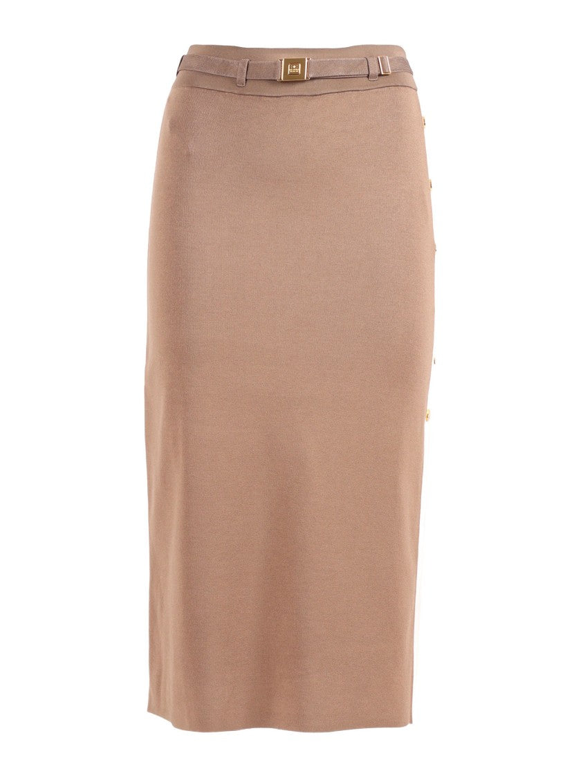 Elisabetta Franchi Belted Contrast Detail Knit Midi Skirt