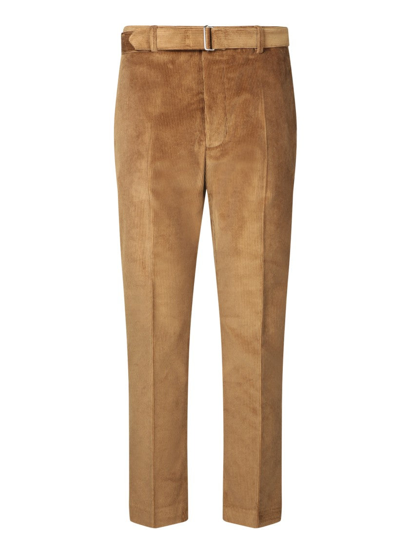 Officine Generale Tailored Brown Trousers With Ribbed Texture