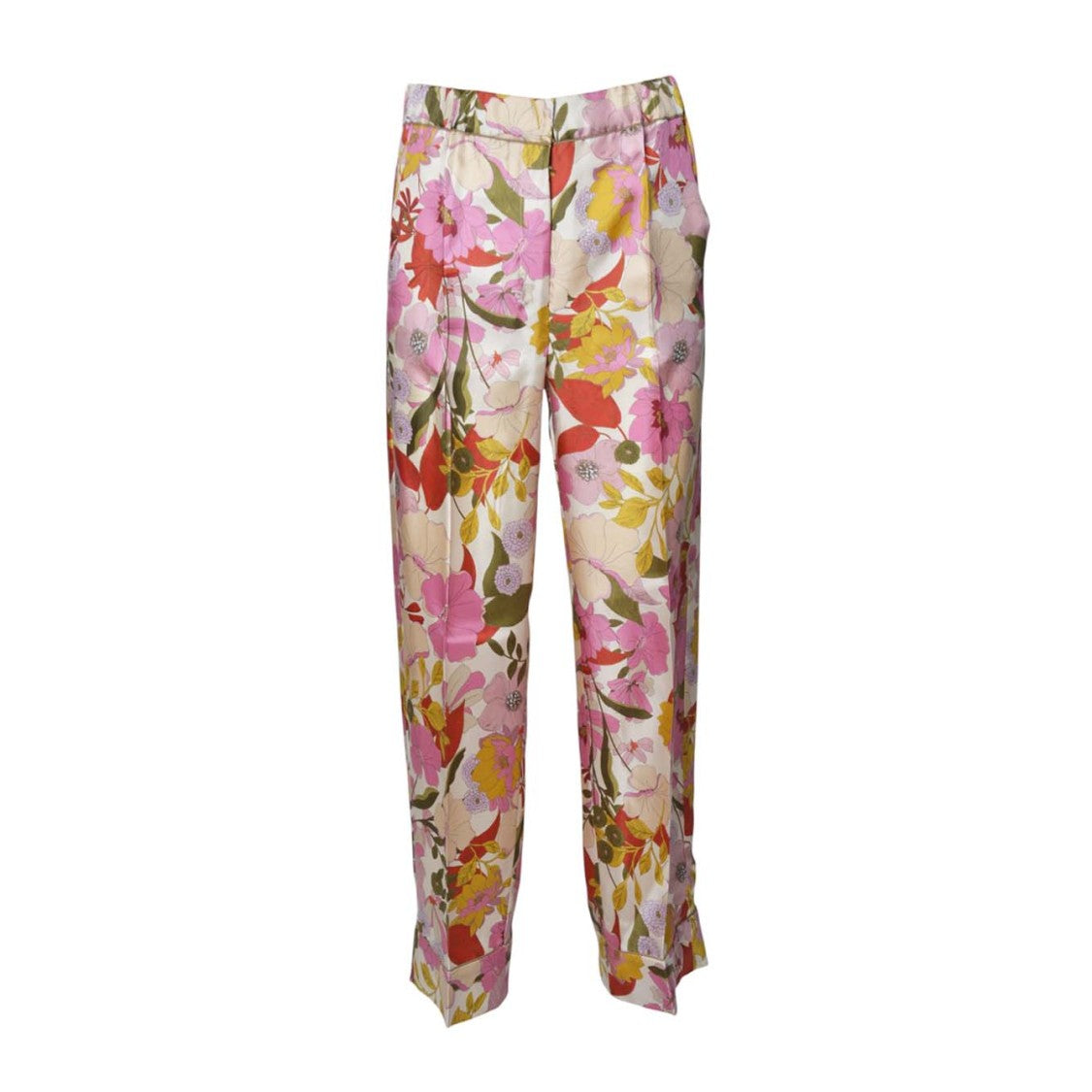 Max Mara Leda Trousers In Pink Printed Silk